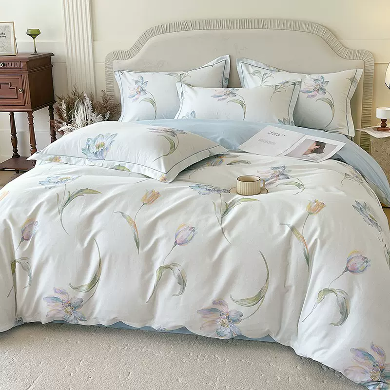 2026新款ins风高支高密全棉印花40支四件套清新被套床单纯棉三件