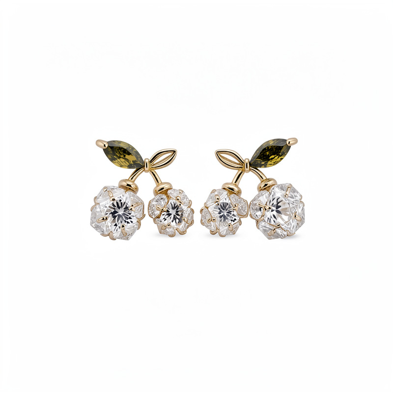 14K oro real plateado aguja de cereza de piedra de silicio temperamento delicado pendientes de orejas diarios lujo ligero de alta sensación de orejas image 6