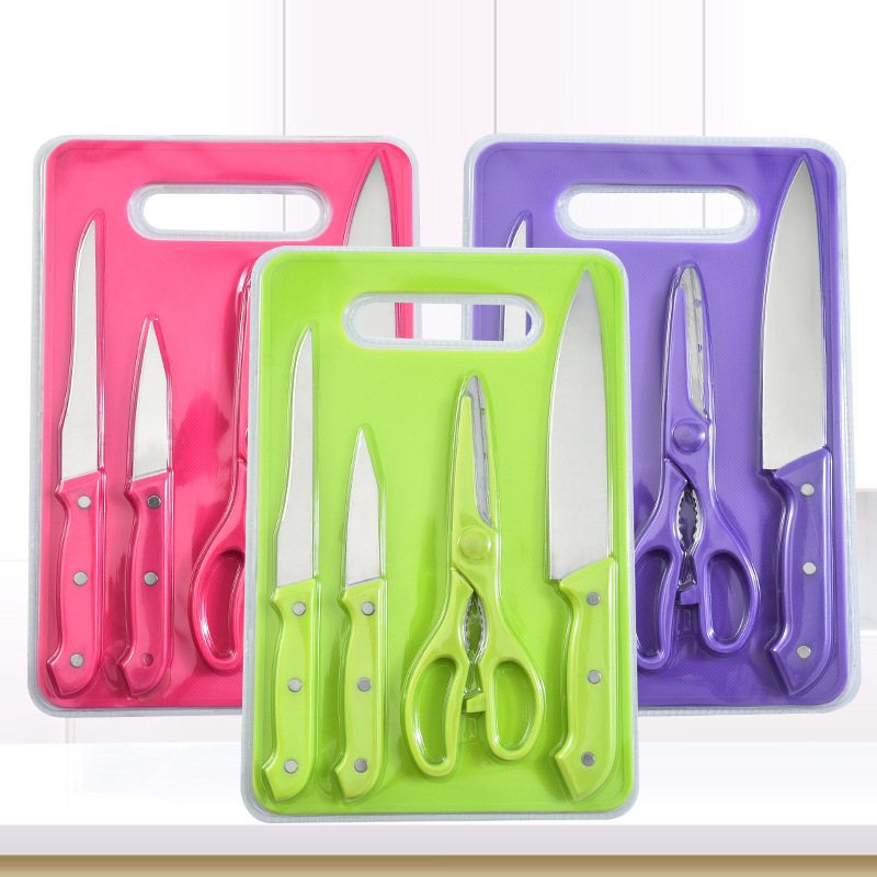 Juego de regalo de cinco piezas de cuchillo de fruta de acero inoxidable multicolor de punto transfronterizo