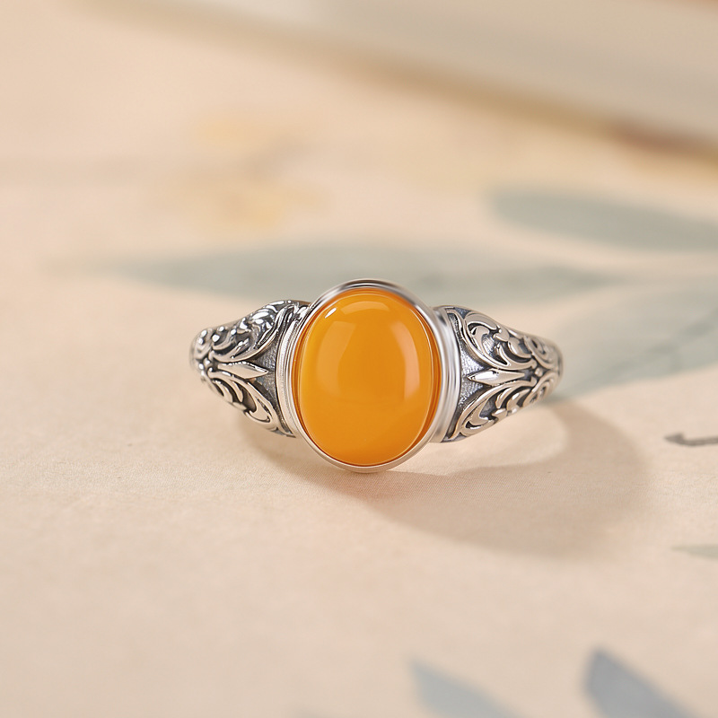 Nhẫn bạc S925 vintage họa tiết hoa mật ong, điều chỉnh độ mở — Một mảnh