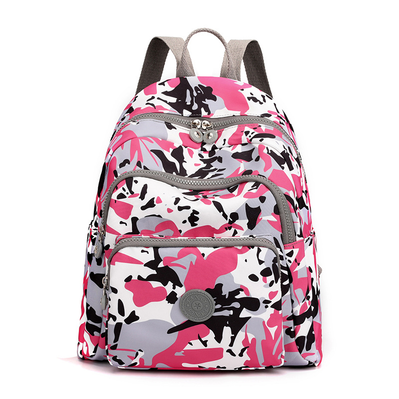 Bolsa de ocio para exteriores, gran capacidad, mochila de viaje versátil de nailon estampada para mujer, mochila de viaje moderna y sencilla
