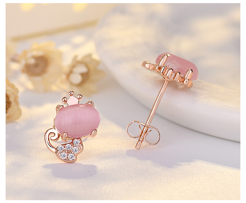 Ear Studs Classification 1 Pair Cute Streetwear Cat Inlay Copper Cat's Eye Stone Ear Studs