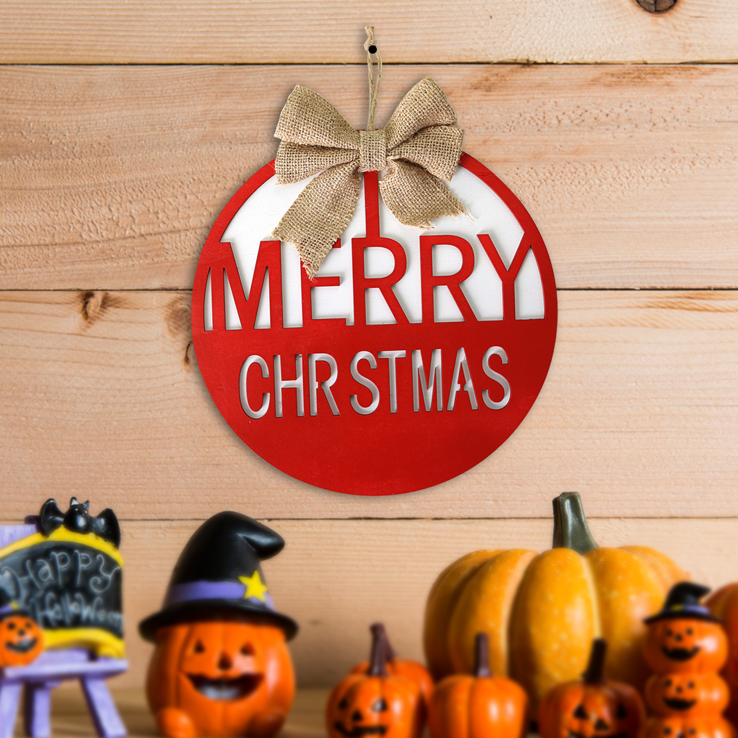 Pingente de Natal Estilo Country JOY Decoração Frontal Placa de Boas-vindas Redonda Placa de Porta de Madeira Pendurada_voghion.com