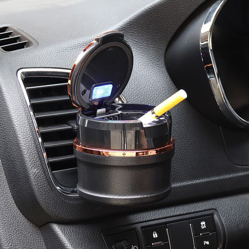 Car-Mounted Ashtray with Ceramic Liner, Led Light, Dual-Purpose Bracket for Air Vent, Creative Design, Can Be Hung