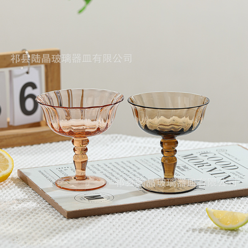 Lujing copa de mediados de la antigua vendimia pétalo copa de vino tinto agua ondulación hilo cóctel taza color creativo pequeña copa de vino