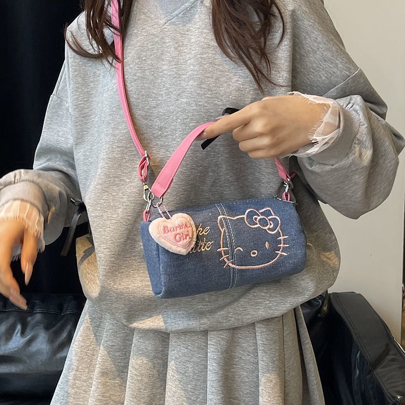 可爱新款牛仔kitty刺绣拎包小包网红迷你新款斜挎包卡通手提包|undefined