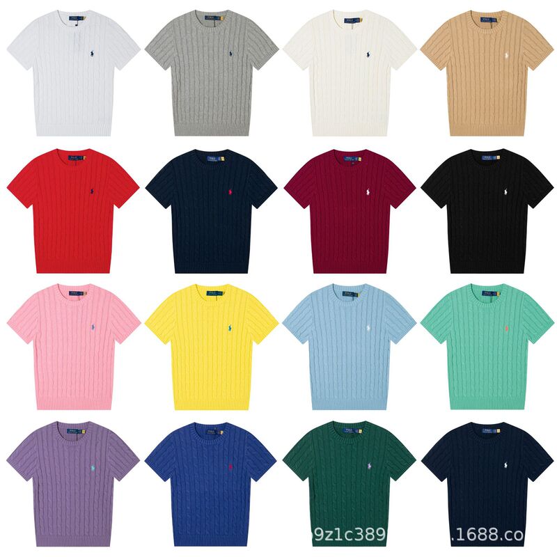 26Ss Pony Embroidery Multi-Color Street Casual Unisex Round Neck Knitted Sweater Men's Knitted Short Sleeves