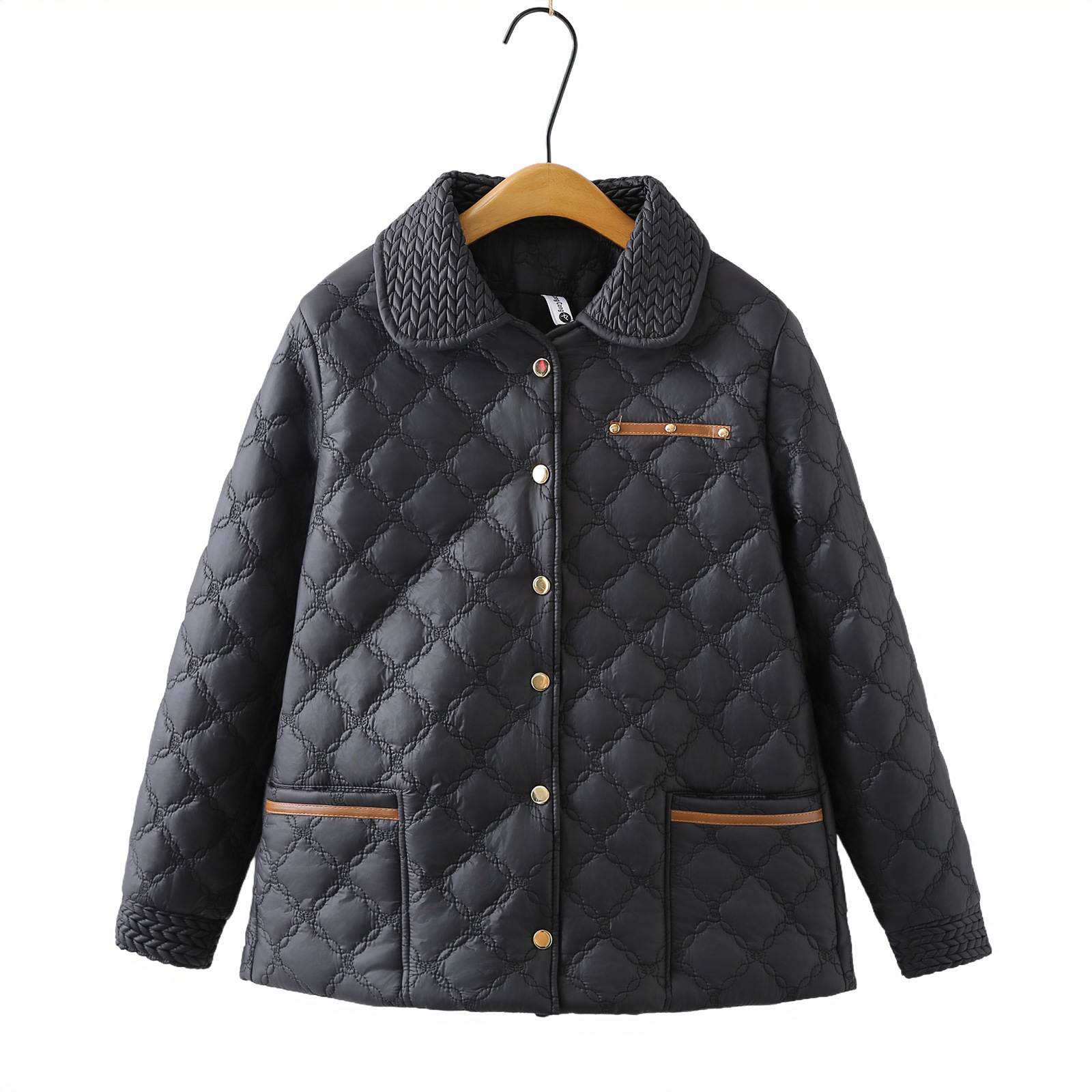 Women's Plus Size Quilted Puffer Jacket - Elegant Casual Winter Coat With Pockets, XL-4XL, Black & Beige_voghion.com