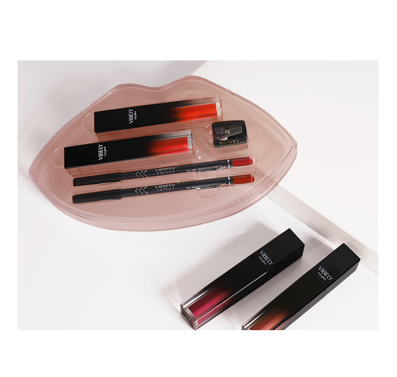 VIBELY Matte nude lip liner pen Lip gloss Set, non-stick cup, non-fading liquid lip gloss, cross-border Specification drawing