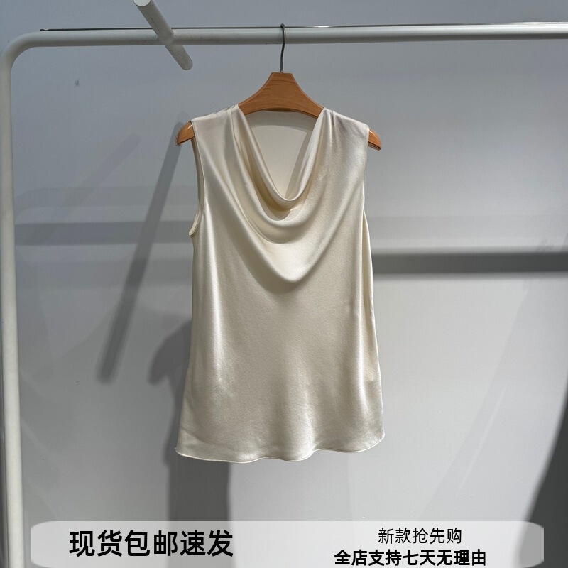 Mm Mall Same Style 2025 Autumn New Beige Versatile Loose Silk Sleeveless Shirt Top for Women 5G7122611Q