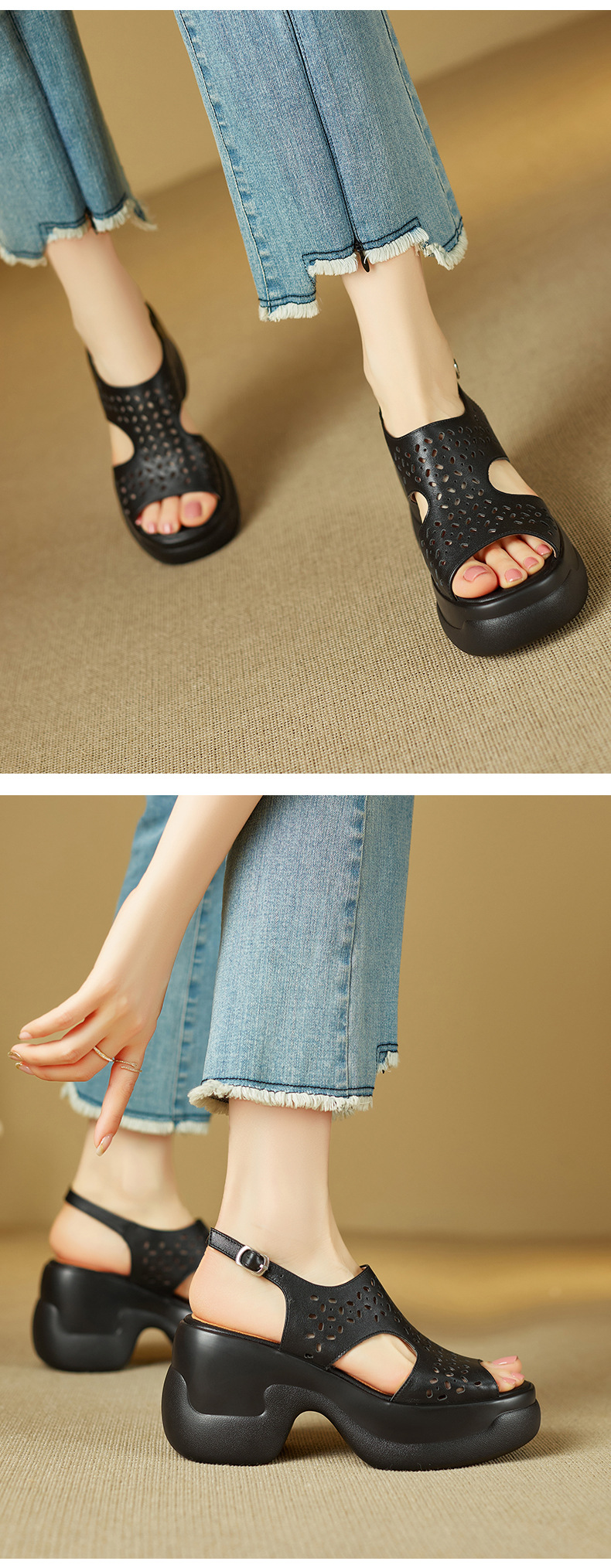 Sandal cao gót nữ quai ngang đế xuồng gót 9 cm — đen chi tiết 4