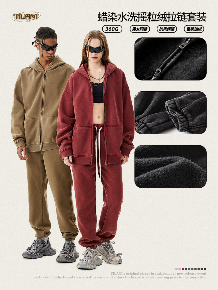 TILANI suéter de los hombres pantalones de chándal traje transfronterizo marca de moda con capucha Otoño e Invierno de lana forrada engrosada conjunto de dos piezas de los hombres