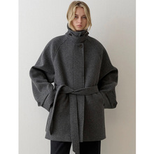 韩国fac*ade pat*tern复古松弛感立领绑带中长款羊毛毛呢大衣秋冬