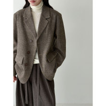 鹿西 极简高级感秋冬羊毛毛呢西装外套女短款质感粗花呢大衣8539