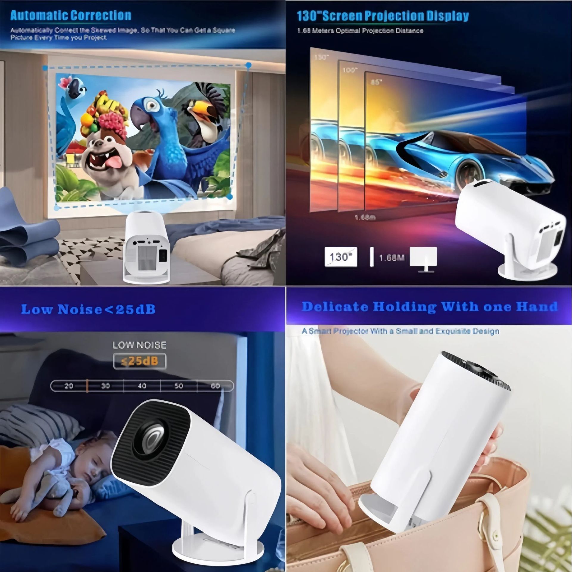E110 Uluslararası Yeni Model 4K WiFi HD Android 11.0 5G Bluetooth Taşınabilir Ev Mini Projektör Dış Pazar