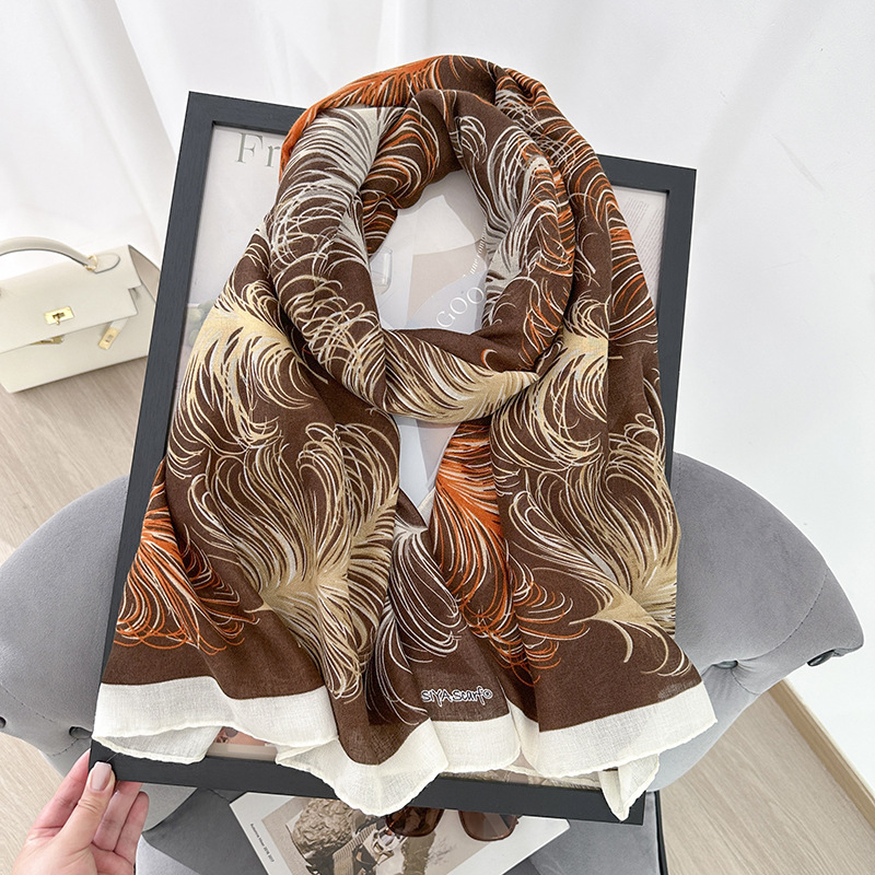 Bufanda con estampado de patrón retro literario y artístico, temperamento coreano femenino, personalidad de la moda, toalla larga, chal de protección solar