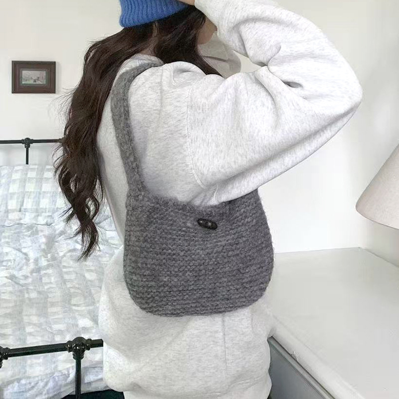 韩版ins博主同款小标针织手拎包子女秋冬季日常通勤小手提腋下包