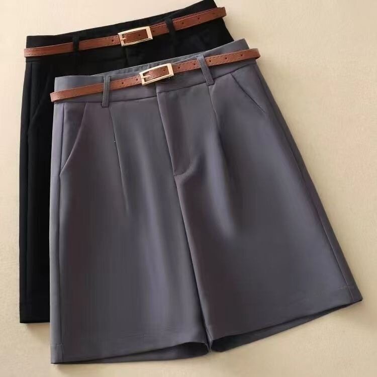 Black Suit Shorts for Women, Summer Thin High-Waisted Slimming Straight-Leg Outerwear Mid-Length Loose Wide-Leg Casual Shorts Black Suit Shorts for Women, Summer Thin High-Waisted Slimming Straight-Leg Outerwear Mid-Length Loose Wide-Leg Casual Shorts