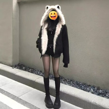 麂皮绒座山毛茸茸棉服女冬季新款加厚美式棉衣外套