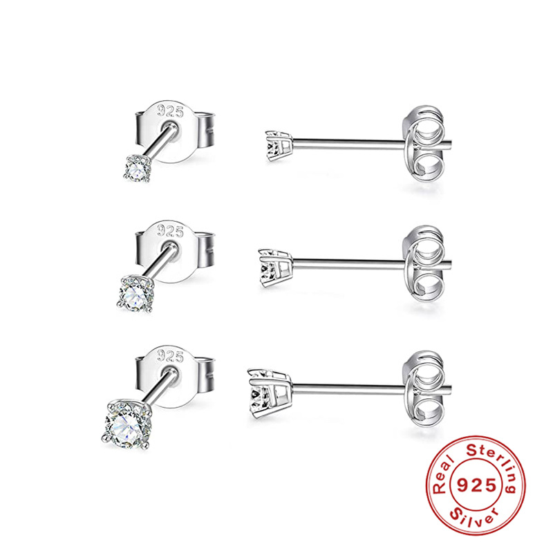 S925 plata esterlina europea y americana moda ins personalizado diamante Stud pendientes 3 sets de diamantes incrustados mini compromiso pendientes del todo partido