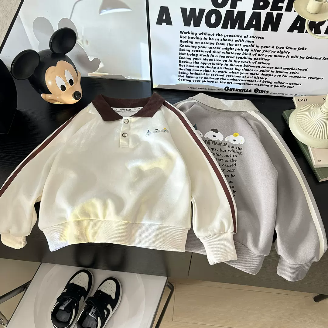 儿童秋季长袖POLO衫棉质韩版上衣男女童卡通翻领衫中大童