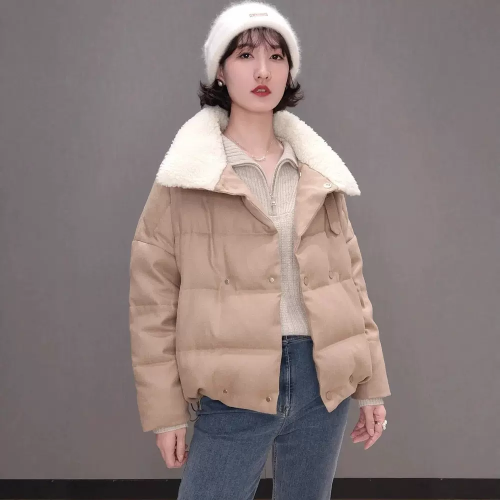 小禾同源2025冬季新款羊羔毛领90白鹅绒骆驼绒鹅绒服加厚休闲外套