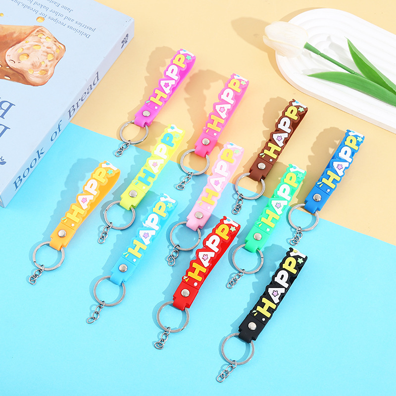Creative Pvc Soft Rubber Keychain Leather Rope Accessories Cute Happy Letter Key Chain Lanyard Bag Doll Accessories Creative Pvc Soft Rubber Keychain Leather Rope Accessories Cute Happy Letter Key Chain Lanyard Bag Doll Accessories