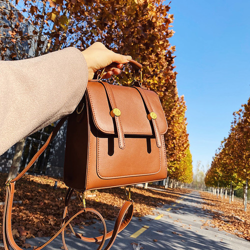 Women's New Fashion Multi-functional Backpack Simple Bag Texture Crossbody Bag College Style Bag