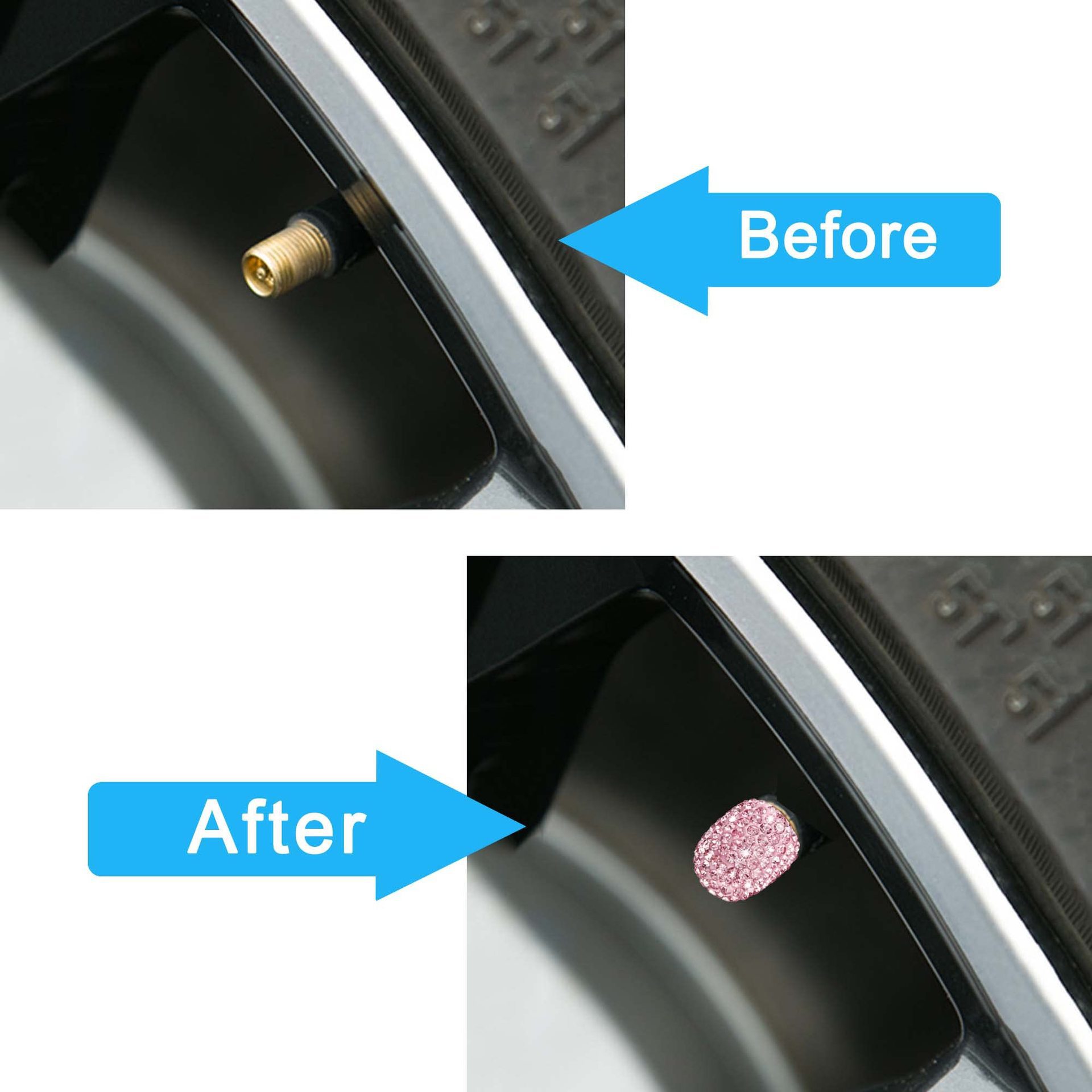Car Tire Valve Caps with Rhinestones, Ceramic Full Diamond Valve Core Covers for Cars, Diamond Tire Caps for Women