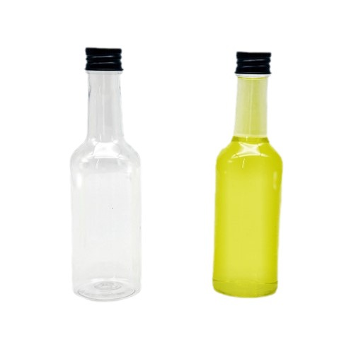 Suministro directo de fábrica PET plástico transparente taza de agua vino bebida botella 100mL seguro cubierta de aluminio botella de plástico