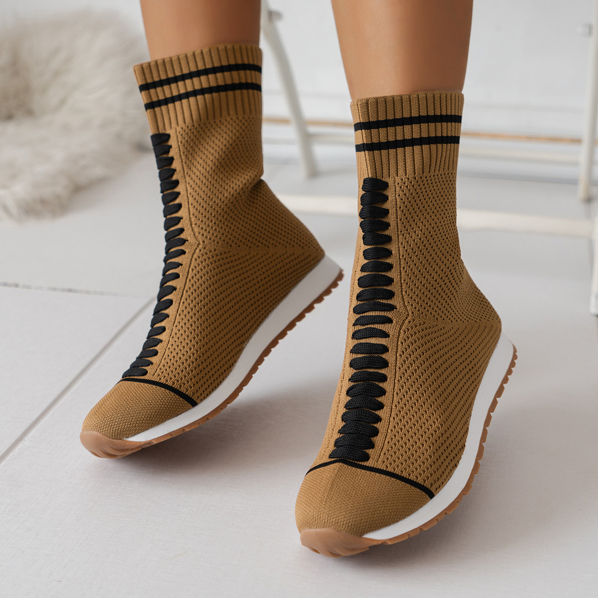 Women's Casual Color Block Round Toe Sock Boots display picture 5