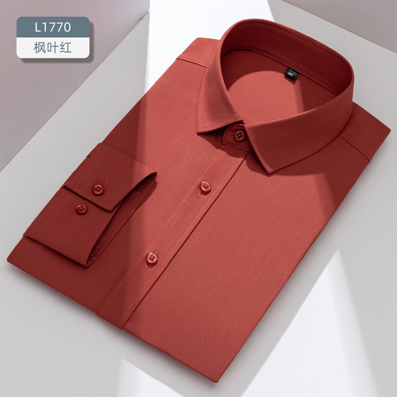 Camisas personalizadas de fibra de bambú para hombres, mangas largas anti-arrugas, herramientas profesionales, camisa blanca, logotipo bordado delgado, delgado