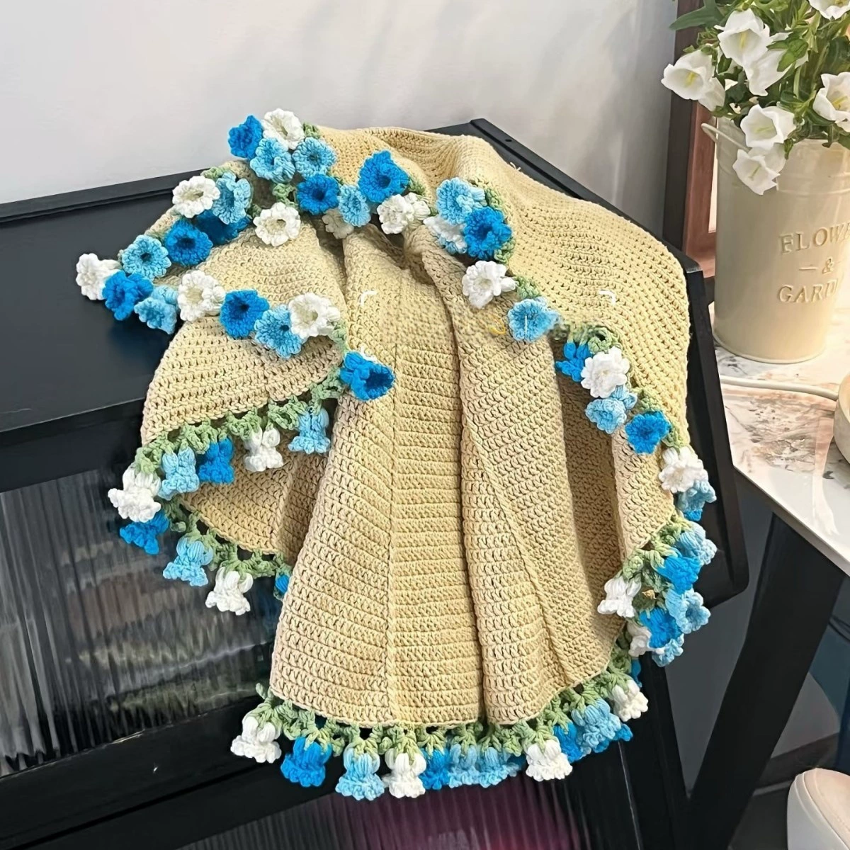 УТКВ набор из тканой стеганой простыни — комплект handmade букета пледа, 80 см, пряжа молочно-карамельного цвета