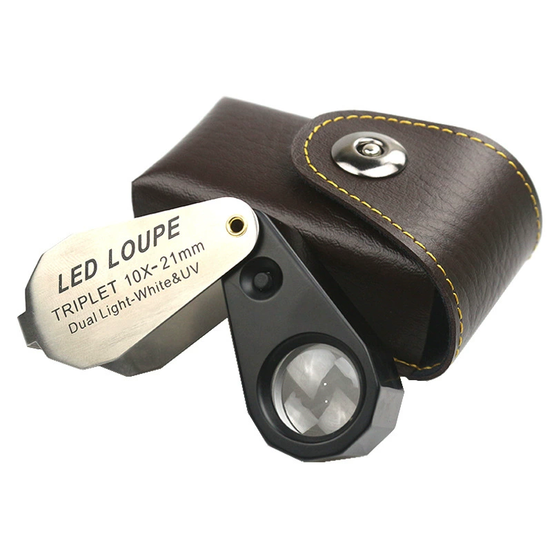 Megonifi Ювелирное Зеркало 30X 10x Клей Оптическая линза 6LED 6UV Нефритовая идентификационная Лупа