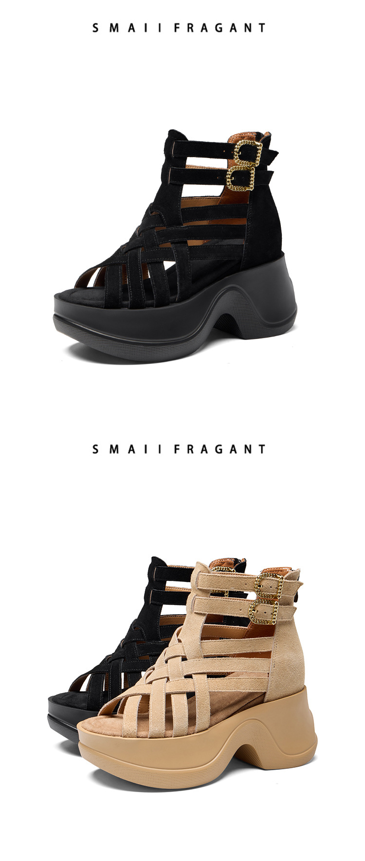 Sandal da bò cổ điển nữ cao cổ quai hậu khóa kéo lỗ thoáng khí — màu đen, màu mơ chi tiết 12