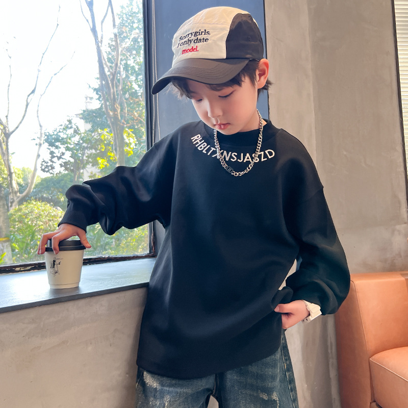 Maglietta a maniche lunghe per bambini Primavera e 2024 Nuova maglietta per bambini di taglia media e grande, stile western alla moda_voghion.com