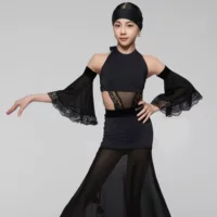 SSWang одного стиля для девочек латиноамериканские танцы летняя без рукавов halter топ кружевной skjøт хвост раздел тренировочная комиссия униформа