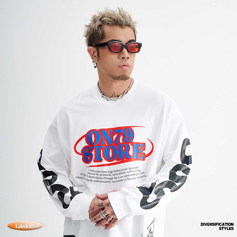 Women's Clothing VIVGAE national fashion brand design couple long sleeved autumn loose all match street round neck T shirt for men and women_voghion.com