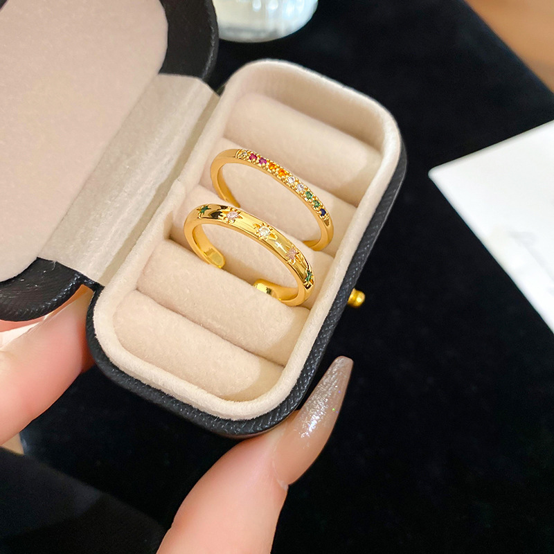 Anillo de apertura de espiga de circonio de vintage medieval anillo de todo fósforo de nicho femenino joyería de alta gama de lujo ligero retro