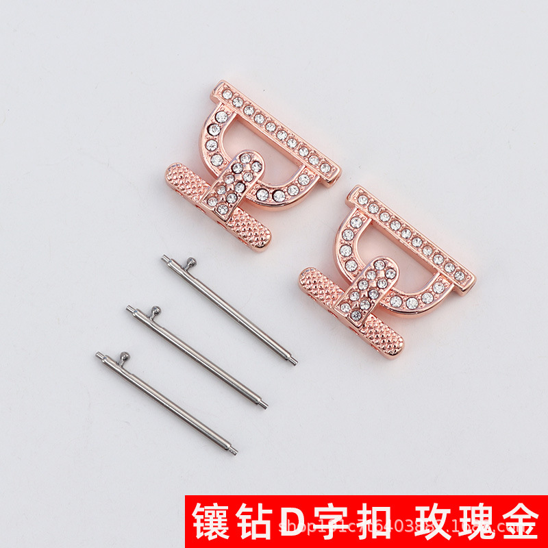 Dây chữ D đính cườm đính kim cương mới - Vàng hồng / Giao diện 18mm (kèm kim tháo nhanh)