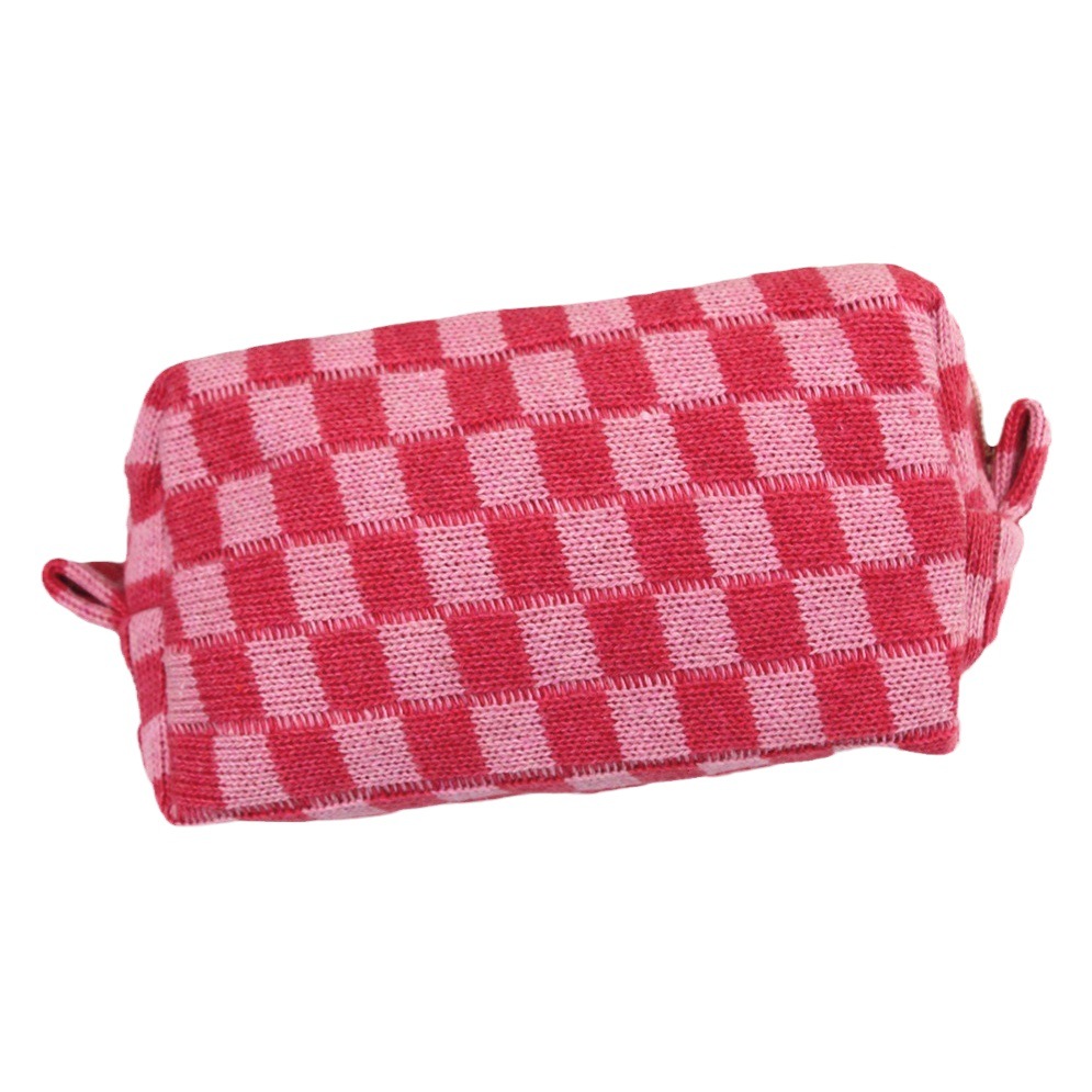 New Ins Style Checkerboard Knitted Cosmetic Bag Contrasting Color Wool Plaid Large Capacity Storage Organizer Bag Pencil Bag