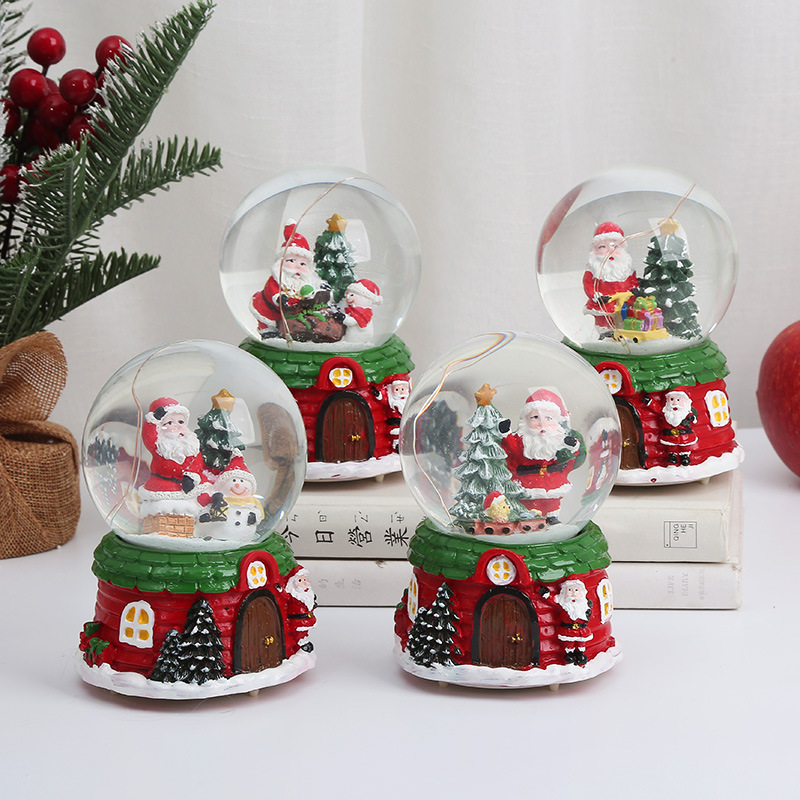 Christmas decoration small gift Santa Claus crystal ball music box glowing snowfall mini ornament gift