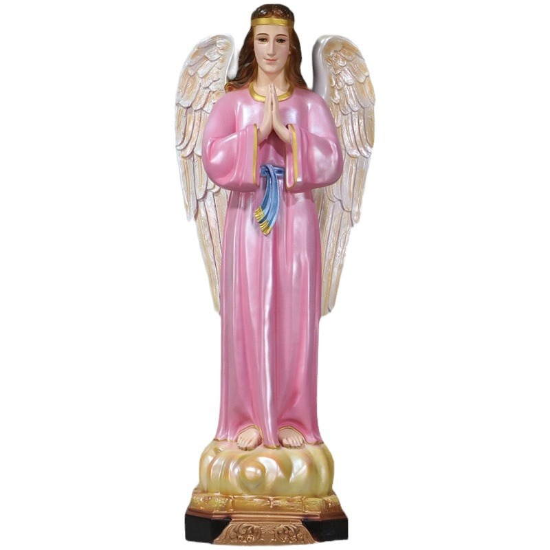 Ángel de 100cm mano corna adornos de estatuas de vidrio de fibra de vidrio de la iglesia de la casa decoración de figuras