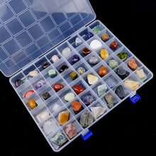 跨境新品 48种天然水晶原石玉石玛瑙晶体矿石套装组合收藏标本盒
