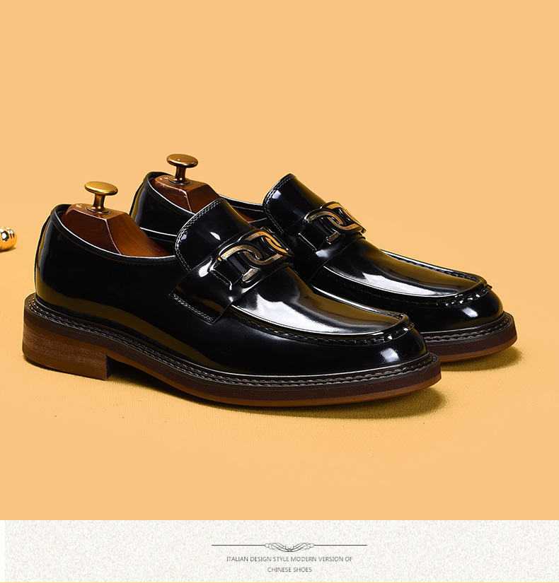 Business casual loafers men's leather horse fasteners English style loafers_voghion.com