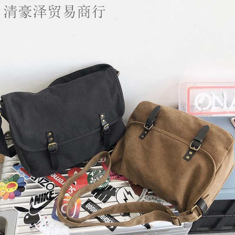 Bolsa de tela de moda japonesa, bolso de lona retrógrado casual para hombres, bolso de hombro de estilo perezoso, bolso de correo simple para hombres.
