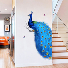新款AD8014藍色孔雀蝴蝶牆貼畫臥室客廳玄關家居牆面美化裝飾貼紙