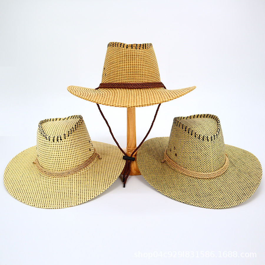 Sombrero de vaquero de ala ancha para hombre, protección solar, sombrero de paja sencillo para exteriores, para todas las estaciones, pesca, protección UV