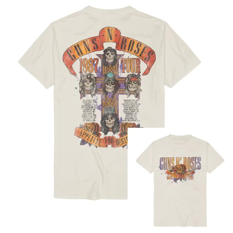 Vintage Guns N' Roses band t-shirt, cotton graphic t-shirt for men and women, summer streetwear, loose fit with tag, round neck Vintage Guns N' Roses band t-shirt, cotton graphic t-shirt for men and women, summer streetwear, loose fit with tag, round neck
