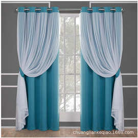 巧庄跨境专供亚马逊外贸窗帘蕾丝双层遮光窗帘成品批发curtains